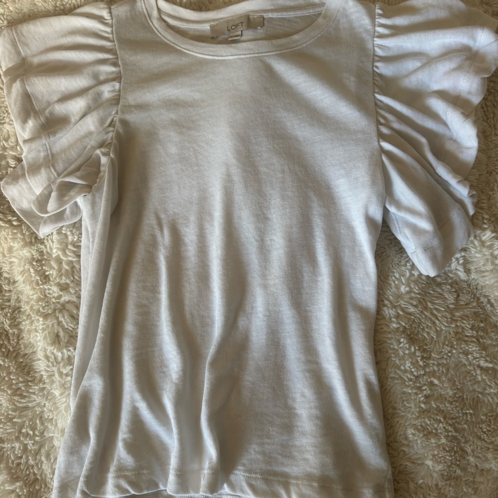 LOFT White Puff Sleeve Blouse